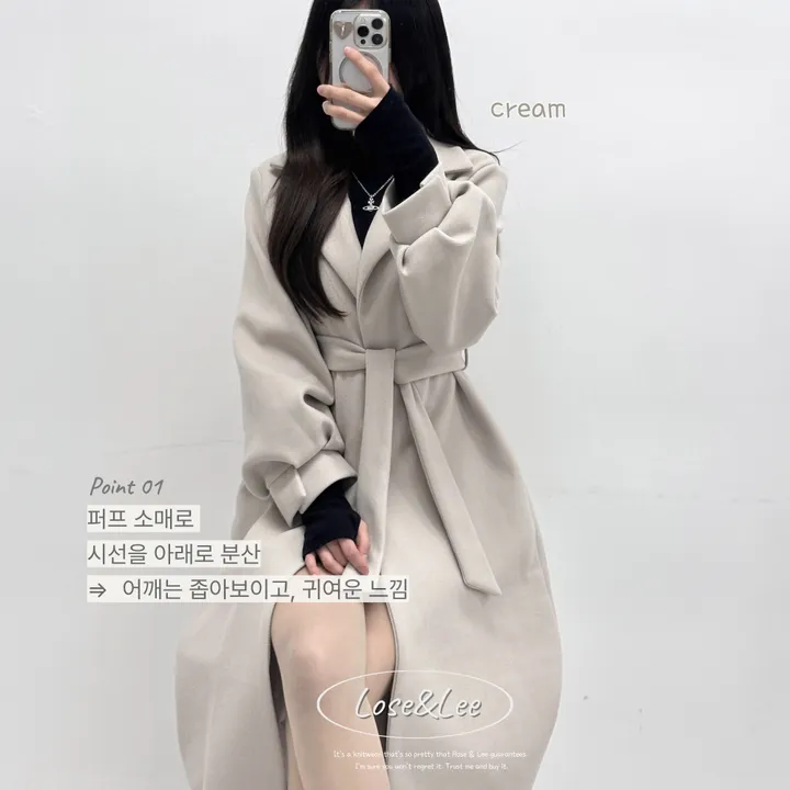 [개강룩/핏보장] 러블리 퍼프 몽글 롱 코트 울코트 (4color) 상세 이미지 7