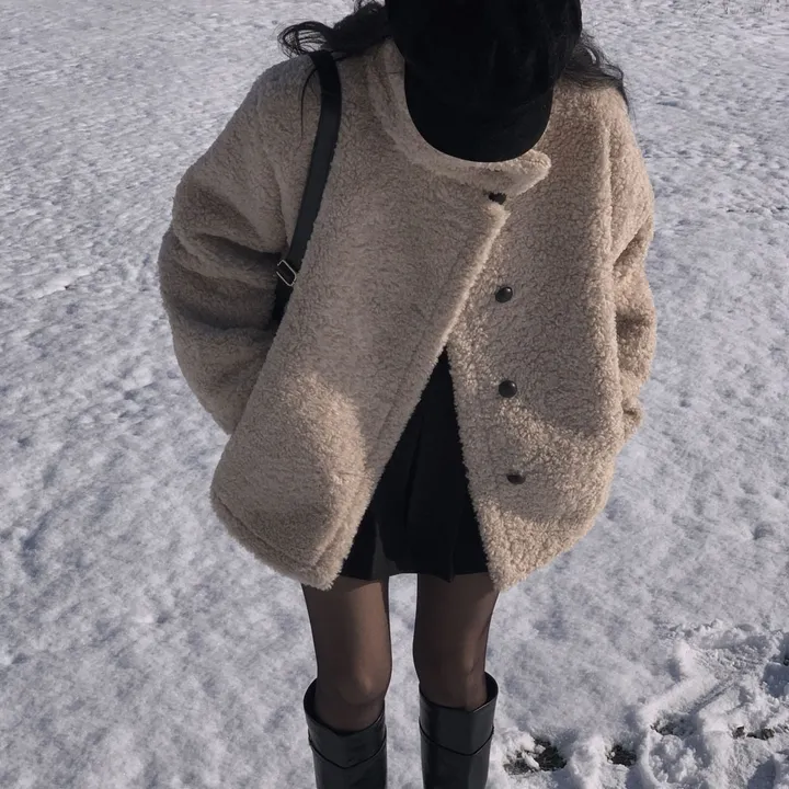 [왕아방핏🤎/주문폭주✨]후회없는 선택,푸들 양털 오버핏 하프 스웨이드 퍼자켓,코트 상세 이미지 6