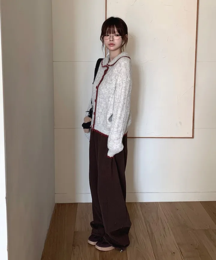 [MD추천✨러블리] 우토 하트 단추 카라 배색 니트 가디건 봄 가을 / 니트가디건 가디건 봄가디건 아우터 바람막이 청자켓 뮤잉 상세 이미지 9