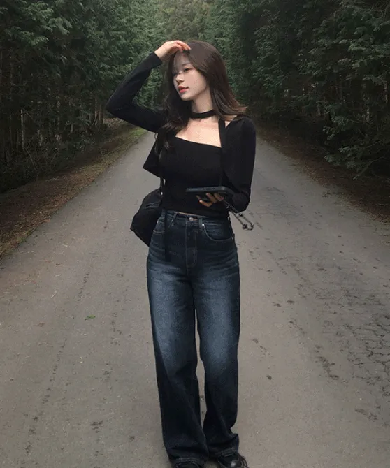 하이퍼 워싱 와이드 데님 팬츠