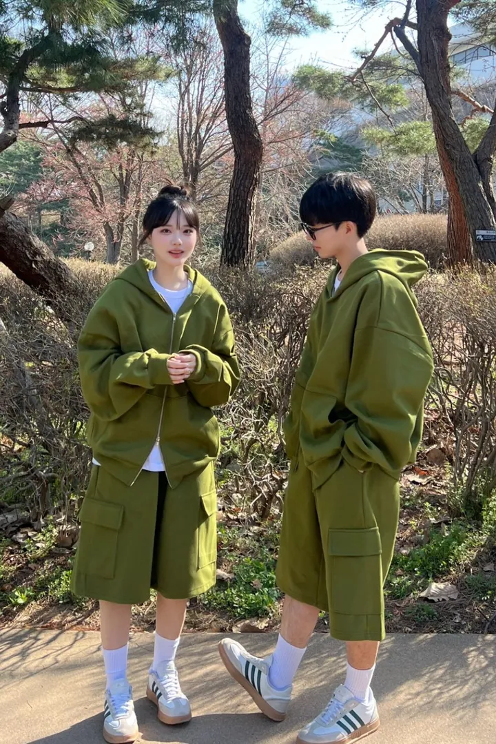 🌼당일출고🌼💗2000장 돌파💗[고퀄 핏대박/7Color/신상] 빅사이즈 투웨이 후드집업 카고 버뮤다 팬츠 트레이닝 세트 커플룩 시밀러룩 오버핏 꾸안꾸 트레이닝복 상세 이미지 15