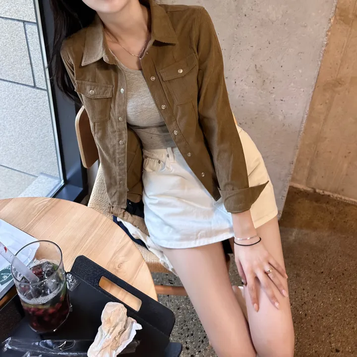 *당일발송!*[세련미🤎/봄셔츠] 코듀로이 골덴 셔츠 남방 카라 자켓 3colors 세미 크롭 슬림핏 (봄자켓/겨울자켓/가을자켓/코듀로이셔츠/빈티지/유니크/겨울셔츠) 상세 이미지 7