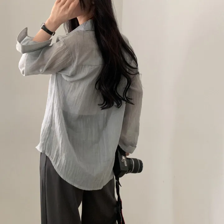 [살안타템17컬러✨/크롭&루즈핏] 햇빛차단, 린넨 시스루 루즈핏 거즈 셔츠/남방 블라우스 상세 이미지 51