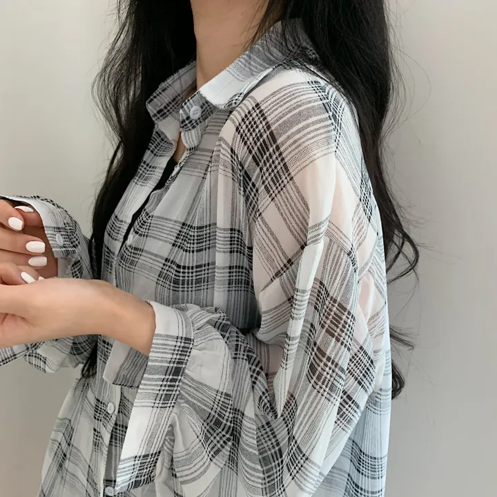 [장마철&휴가철] 은은한 시스루 루즈핏 체크남방,셔츠;2col 상세 이미지 34