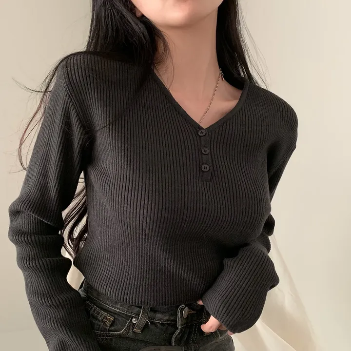 [4계절필수 디자인/연그레이 당일출고✨] 자체제작 #크치Made 젤리 버튼 트임 브이넥 골지 겨울 니트 긴팔티셔츠 - nt 상세 이미지 147