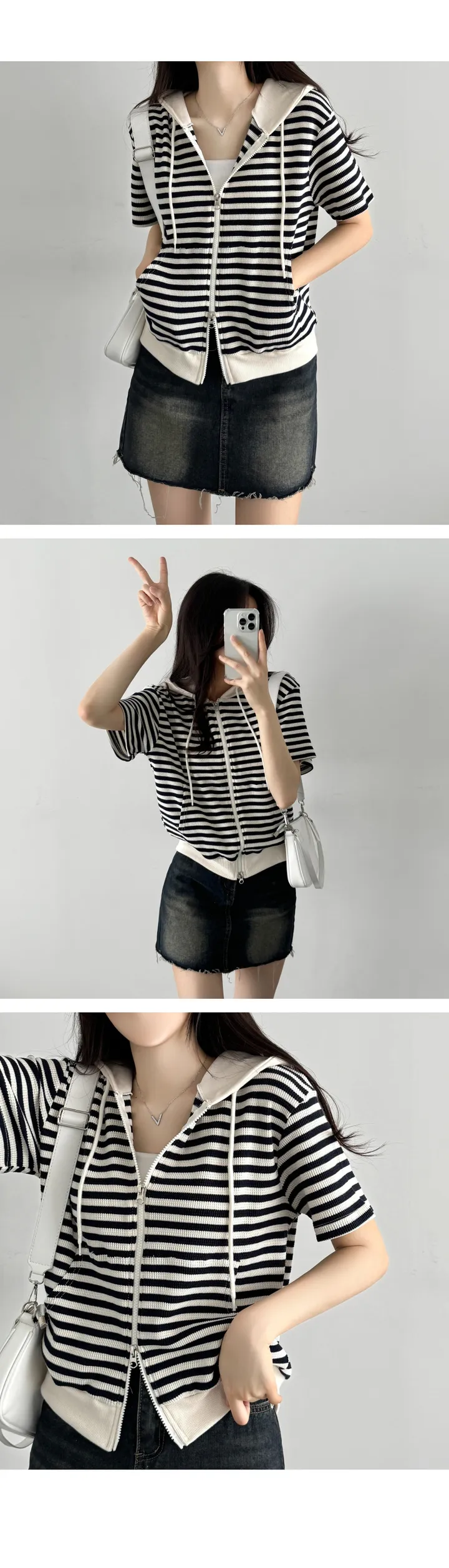 [투웨이/주문폭주!] 단가라 후드 투웨이  반팔 가디건 집업 상세 이미지 27