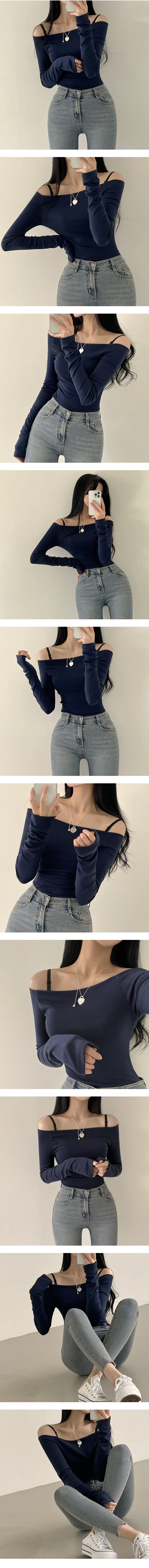 [손등덮는/여리여리~] 여성스러움 듬뿍, 오프숄더 슬림핏 긴팔티셔츠 (3color) 상세 이미지 3