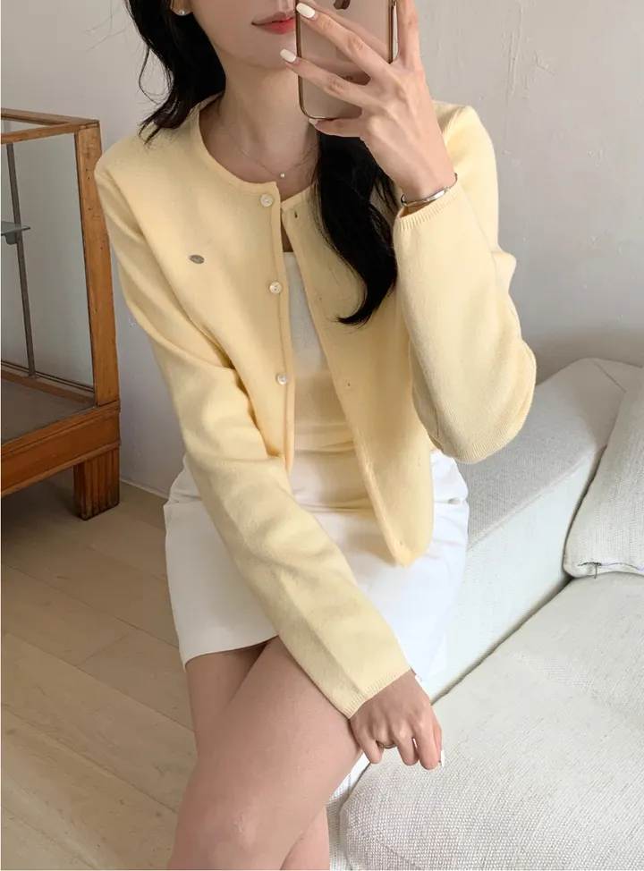 [봄신상/페미닌] 치즈 라운드니트가디건 4color 울 크롭 베이직 핑크 회색하늘색노란색 벚꽃 레이어드 상세 이미지 14