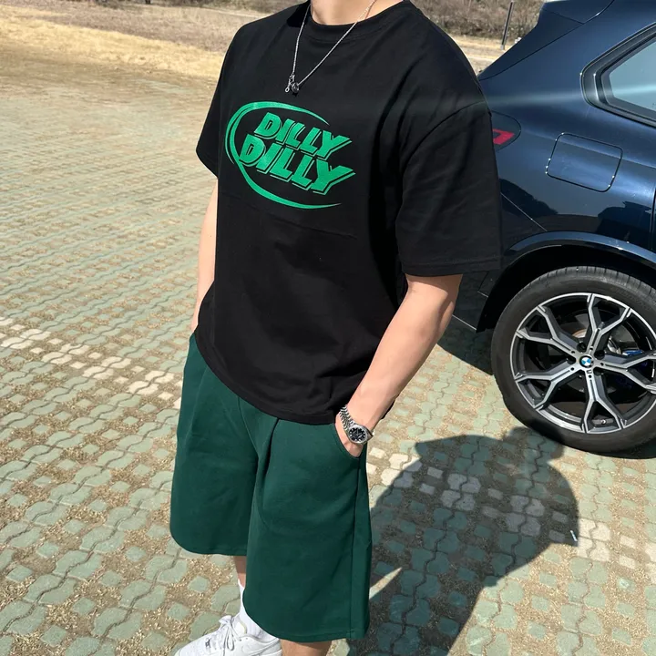 세트가능/ 남녀공용 오버핏 반팔 여름 커플룩 커플티 레터링 루즈핏 반팔 티셔츠 합포 핀턱 버뮤다 팬츠 밴딩 반바지 꾸안꾸 트레이닝 세트 커플 시밀러룩 빅사이즈 세트 스트릿 딜리 상세 이미지 13