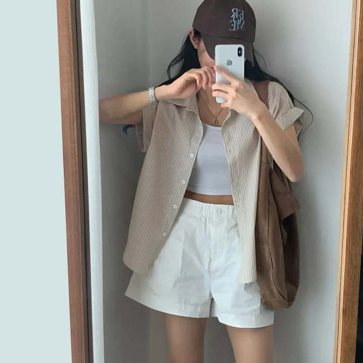 [빈티지🤍/여름셔츠] 샌드 스트라이프 루즈핏 롤업 반팔셔츠,남방 - 3color 상세 이미지 42