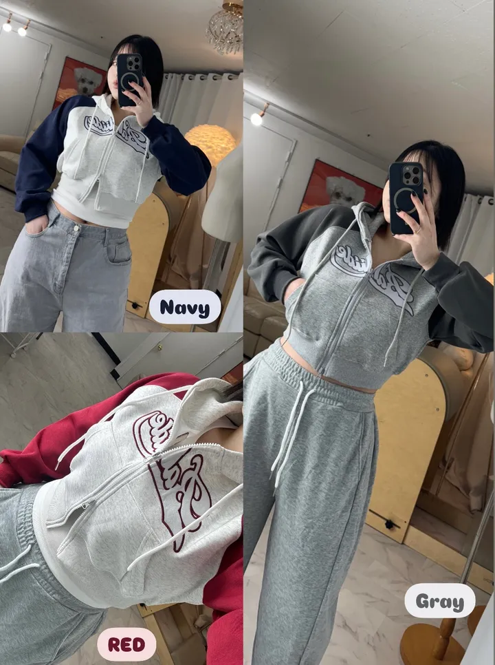 [데일리/투웨이]레터링 나그랑 투웨이 크롭 후드집업 상세 이미지 1