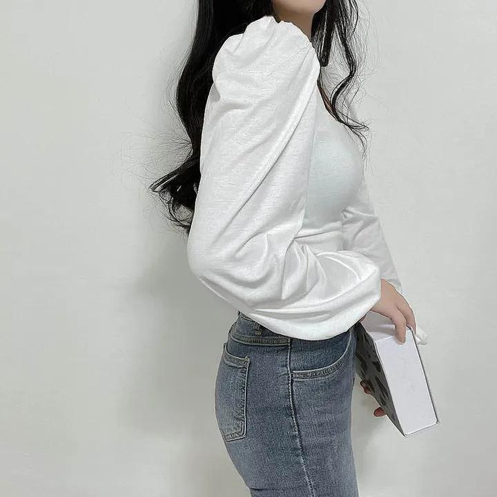 [속옷비침X!묶음할인]여리글램 퍼프 모어 스퀘어 반크롭 긴팔T 4col 상세 이미지 6
