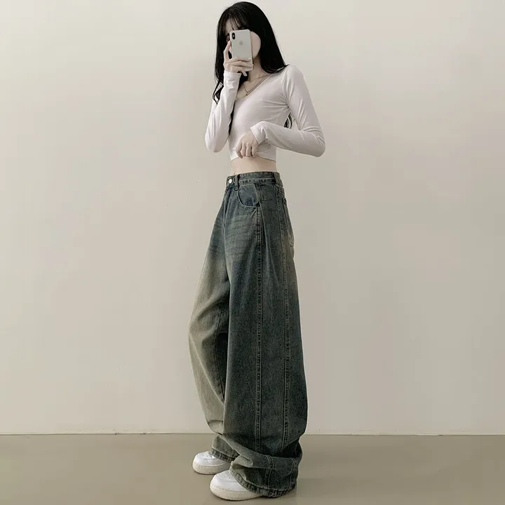 [색감깡패🖤] 사이드 핀턱 빈티지 워싱 하이웨스트 와이드 벌룬 데님팬츠 사계절 청바지 연청 진청 흑청 블랙 상세 이미지 7