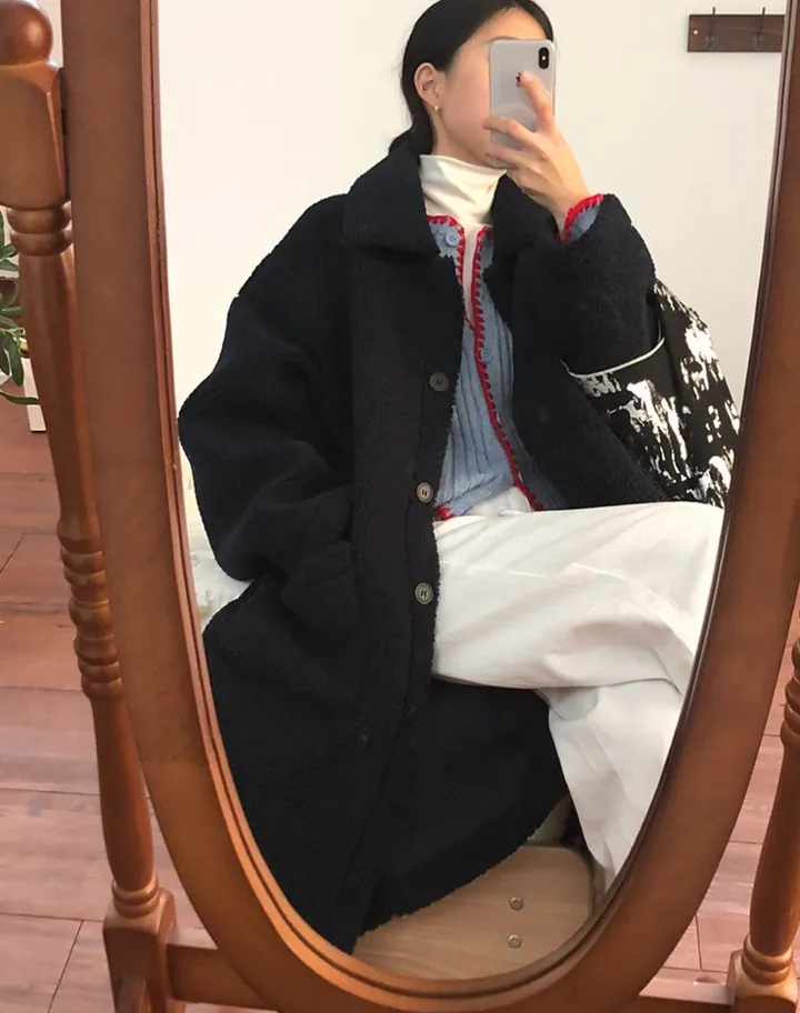 따뜻❤️뽀글이 털코트 겨울 카라 오버핏 롱코트 상세 이미지 6