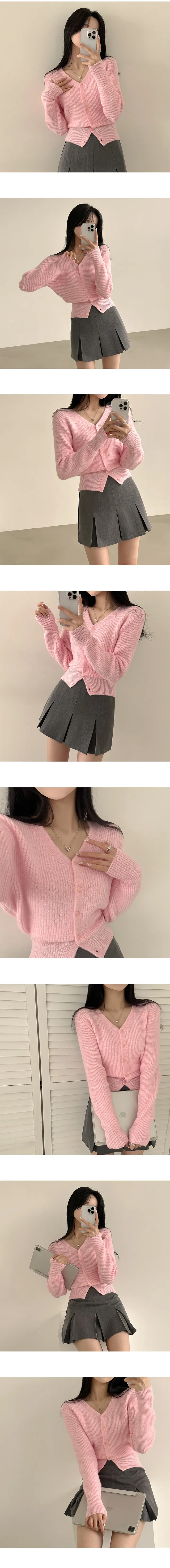 [도톰,울소재!/허리잘록~] 손등덮는 여리핏, 캐시 울 알파카 골지 브이넥 긴팔 니트가디건 (5color) 상세 이미지 6