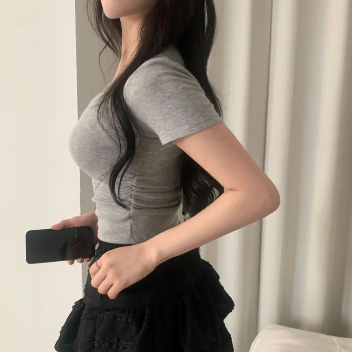 [파스텔🤍/MADE] 보장된핏, 옆셔링 스퀘어넥 반팔 크롭티셔츠 - 8color 상세 이미지 38