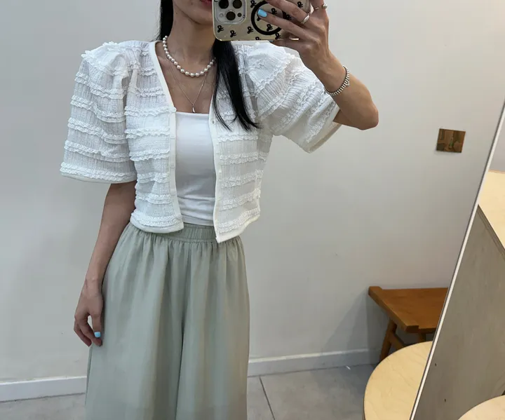 [러블리 한가득~❤️] 봉긋 레이스 엔젤 퍼프 크롭 가디건 상세 이미지 76