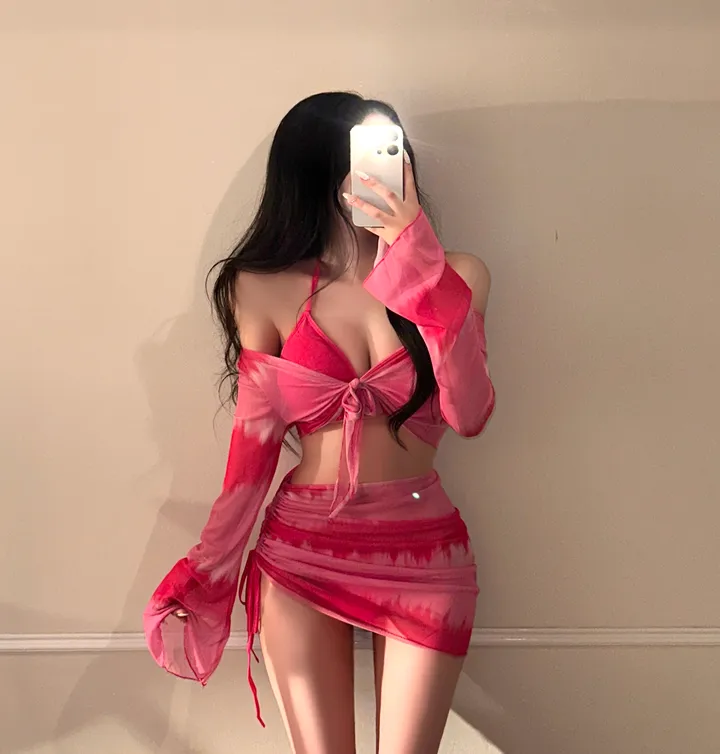 [최저가!!/군살커버/핏보장] 4pcs 세트 섹시 글램 커버업 셔링 랩스커트 여리핏 크롭 볼레로 가디건 투피스 리본 스트랩 수영복 비치웨어 물나염 슬림 휴양지 인생샷 유니크 상세 이미지 9
