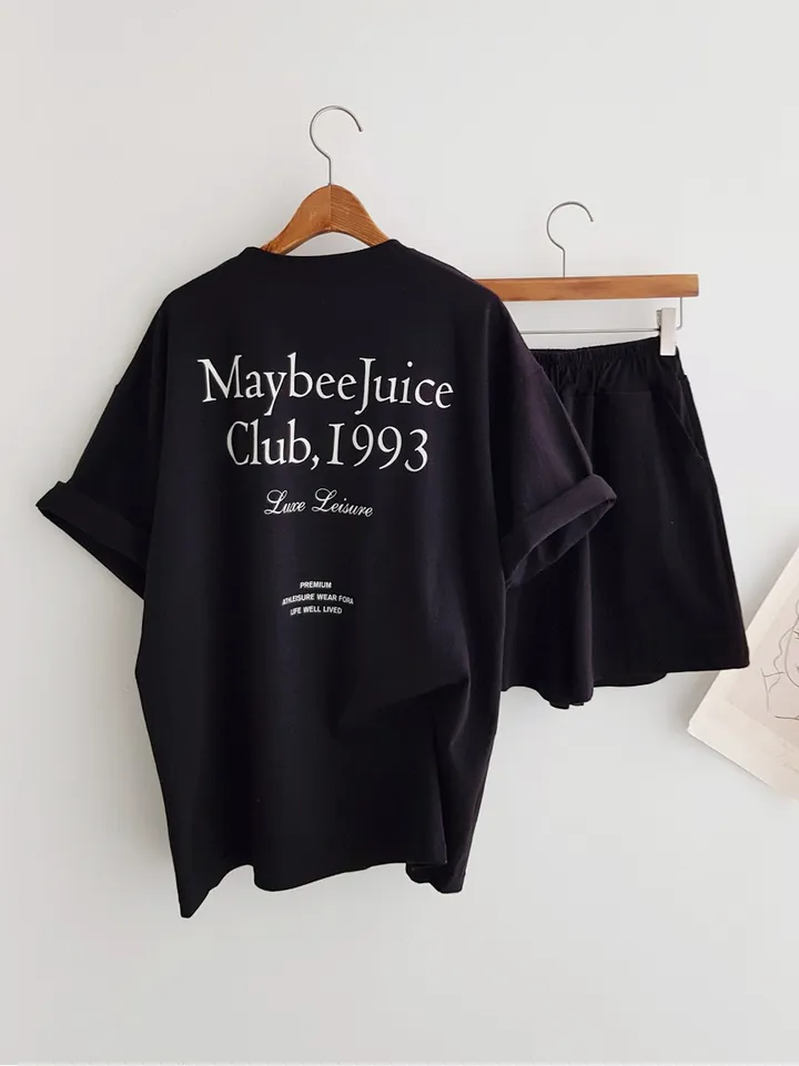 [세트가격!] Maybee 레터링 프린트 오버핏티셔츠 반팔 티셔츠 밴딩 반바지 홈웨어세트 여름파자마 트레이닝복 츄리닝세트 주말룩 여름휴가 바캉스룩 이지웨어세트 상세 이미지 22