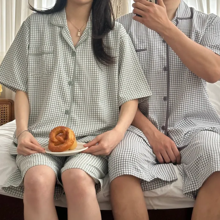 [커플잠옷/3사이즈] 시원한 여름 잠옷 체크 반팔 파자마 세트 (3컬러) 상세 이미지 19