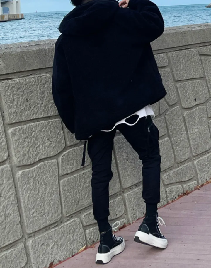 덤블 헤비 양털 패딩 오버핏 투웨이 스트링 후리스 뽀글이 후드 집업 자켓 점퍼 상세 이미지 81