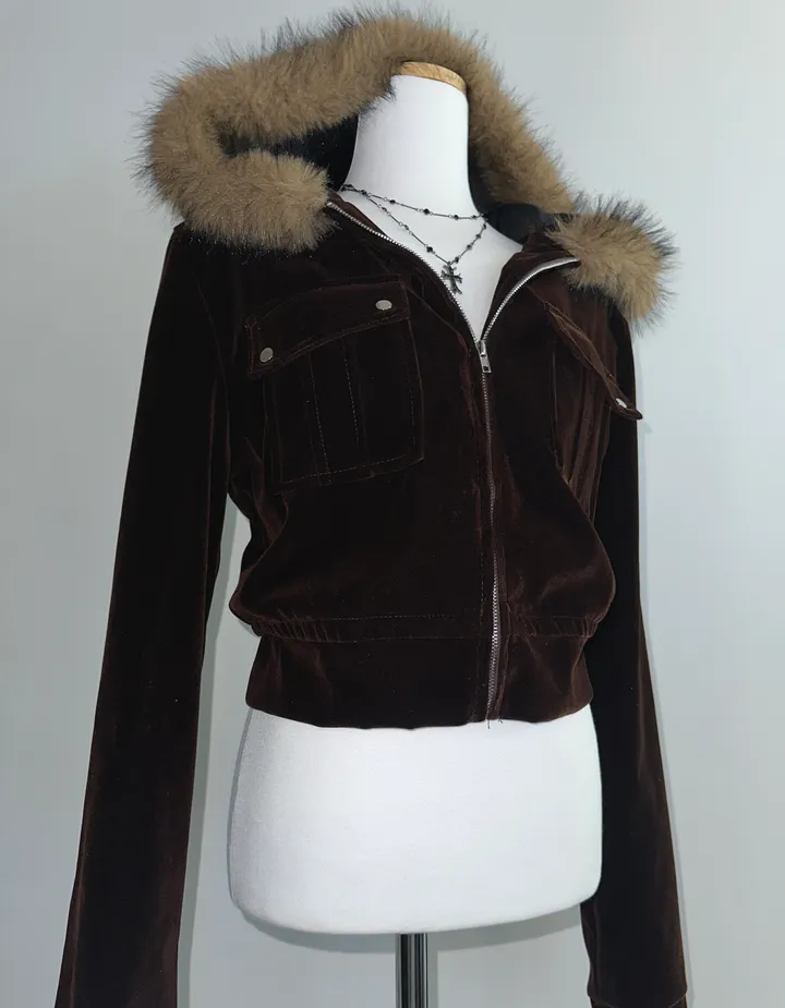 velvet fur hood  jacket- 벨벳 퍼 후드 자켓 2color (힙, 스트릿, 유니크, 크롭, y2k, 빈티지, 퍼, 집업, 후드집업) 상세 이미지 36