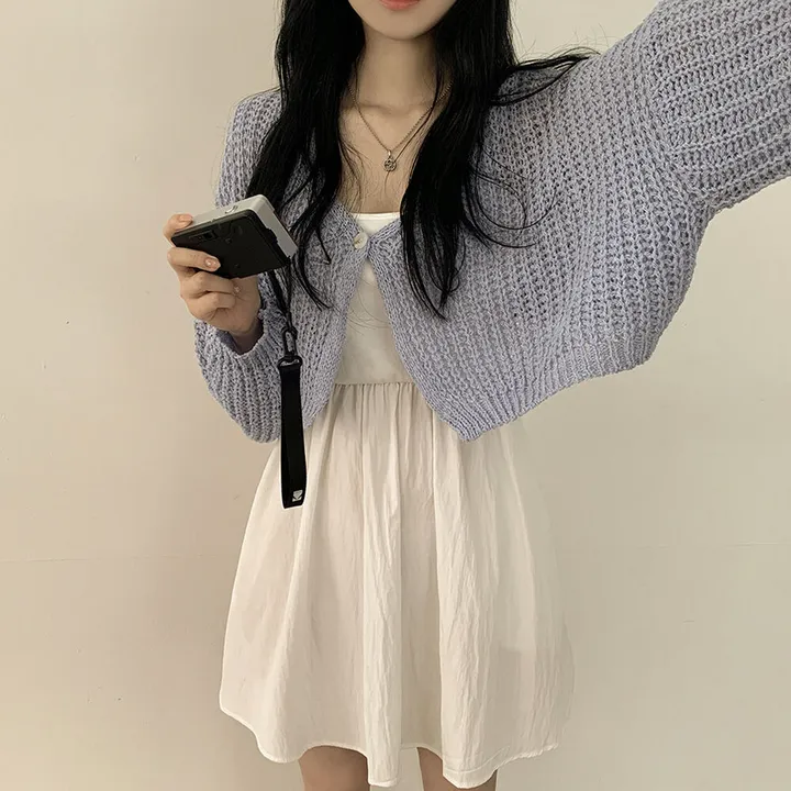 [고퀄!살탐방지] 왕박시 린넨 부클 여름니트 벌룬 크롭가디건 상세 이미지 13