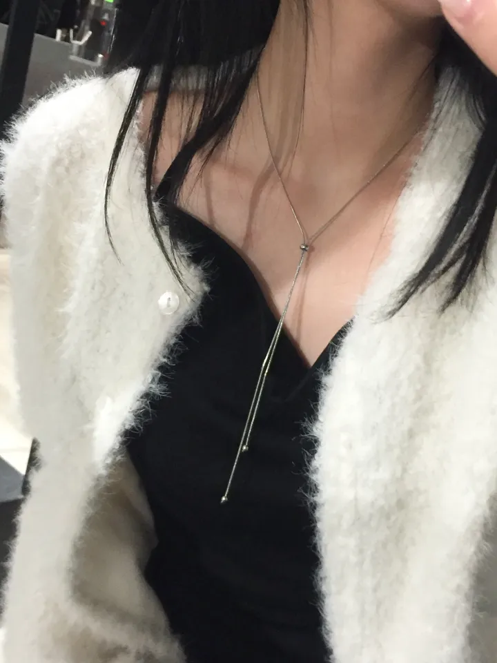 2LINE DROP NECKLACE 2라인 드롭 실버 목걸이 상세 이미지 3