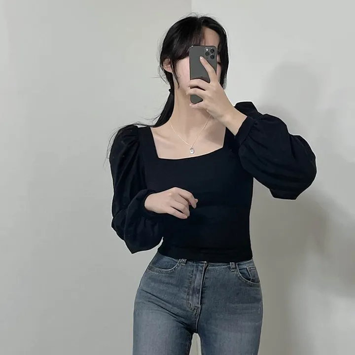 [속옷비침X!묶음할인]여리글램 퍼프 모어 스퀘어 반크롭 긴팔T 4col 상세 이미지 17