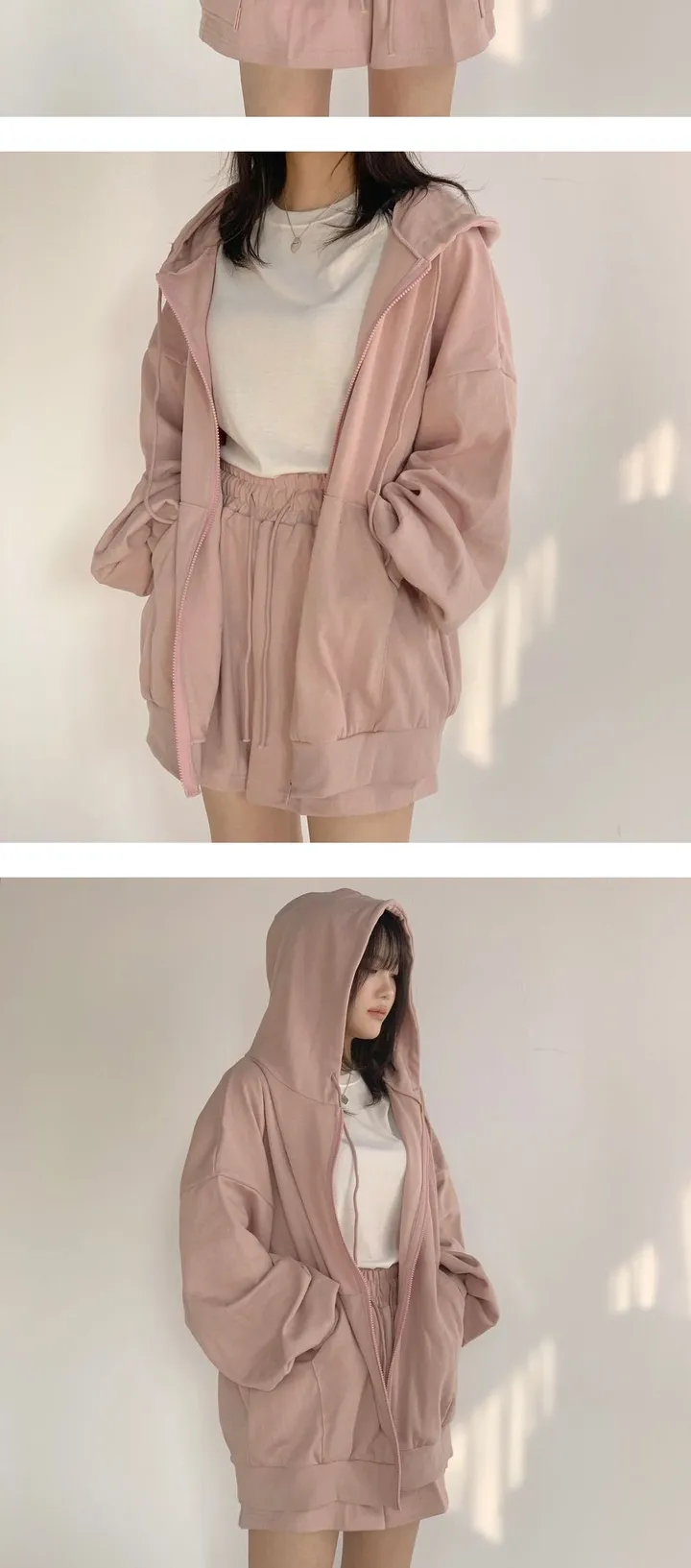 봄신상 🌸 오버핏 후드집업 + 카고 반바지 세트 - set 상세 이미지 4