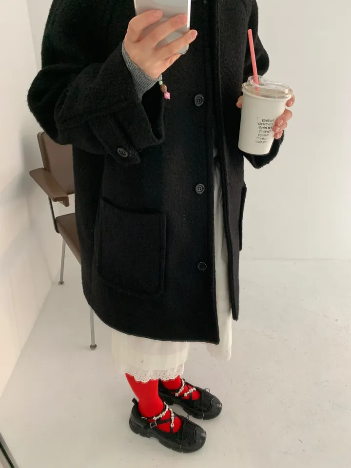 boucle high neck half coat (3color) 상세 이미지 26