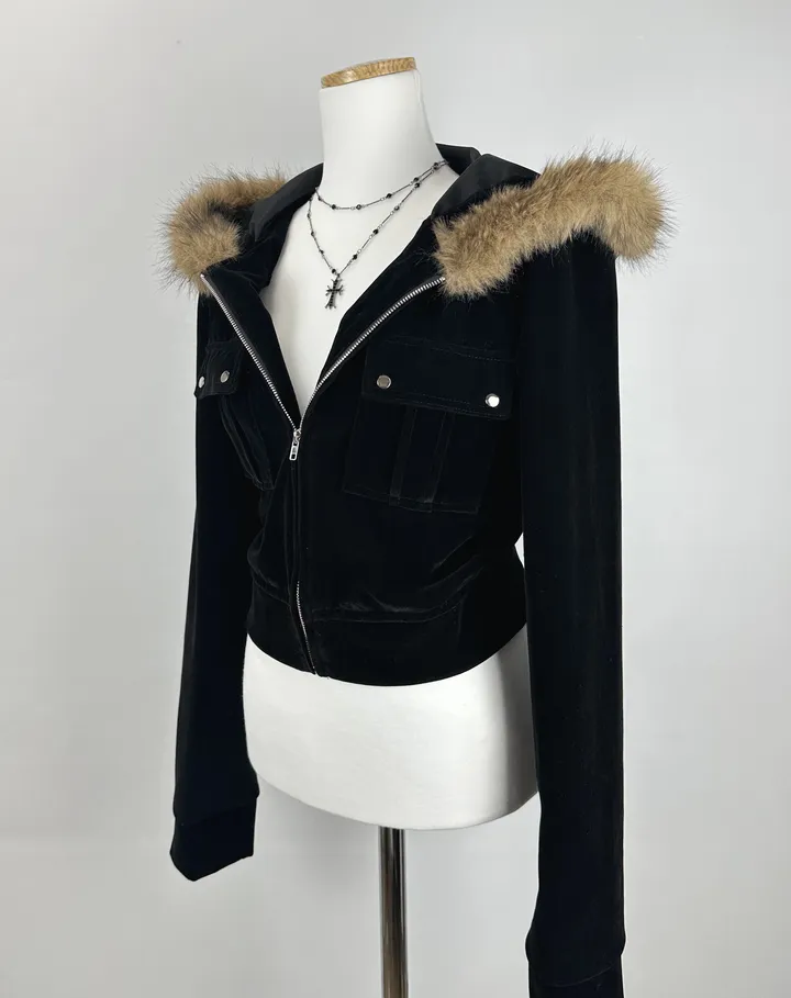 velvet fur hood  jacket- 벨벳 퍼 후드 자켓 2color (힙, 스트릿, 유니크, 크롭, y2k, 빈티지, 퍼, 집업, 후드집업) 상세 이미지 41