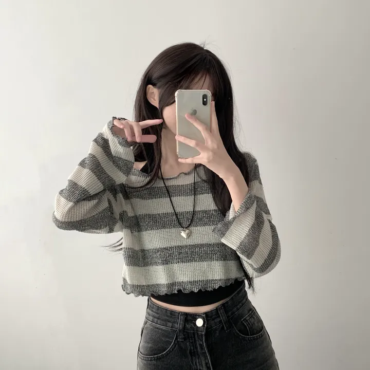 *주문폭주* [데일리힙set] 물결 단가라 니트 티셔츠 & 흑청 사이드워싱 데님 팬츠 [D1-9] 상세 이미지 16