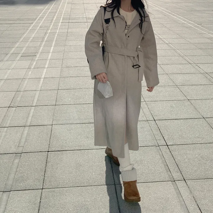 [wool30%/고퀄리티] 히든 버튼 오버핏 벨트세트 허리끈 발마칸 싱글 롱 코트 상세 이미지 15