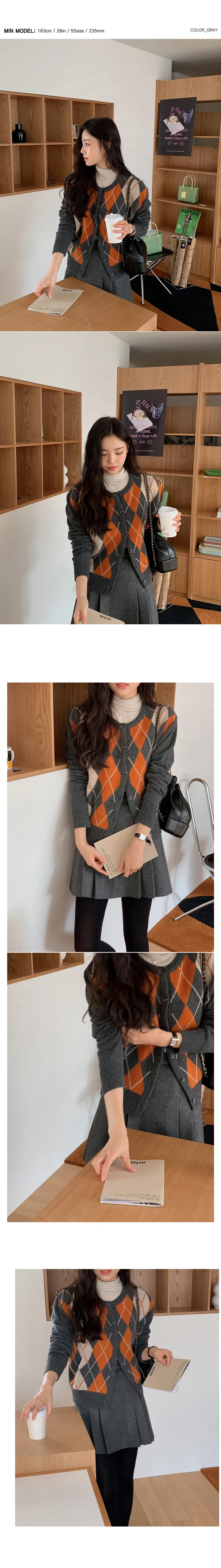 🚀당일발송🚀[램스울70/landmade]네쥬 울 아가일 니트 가디건 (2color) 상세 이미지 13
