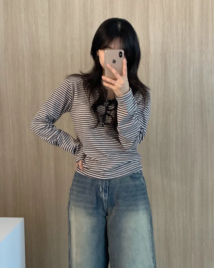 [날씬핏🦊/매일매일] 블리스 라운드넥 단가라 긴팔티셔츠 -4color 상세 이미지 24