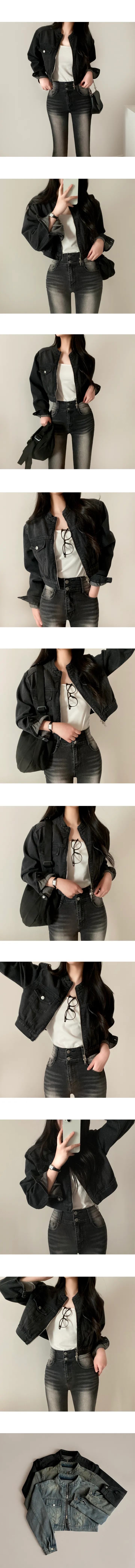 [고퀄탄탄!/핏보장💕/청순힙~] 빈티지 워싱 투웨이 노카라 크롭 긴팔 데님 청자켓 집업 상세 이미지 13