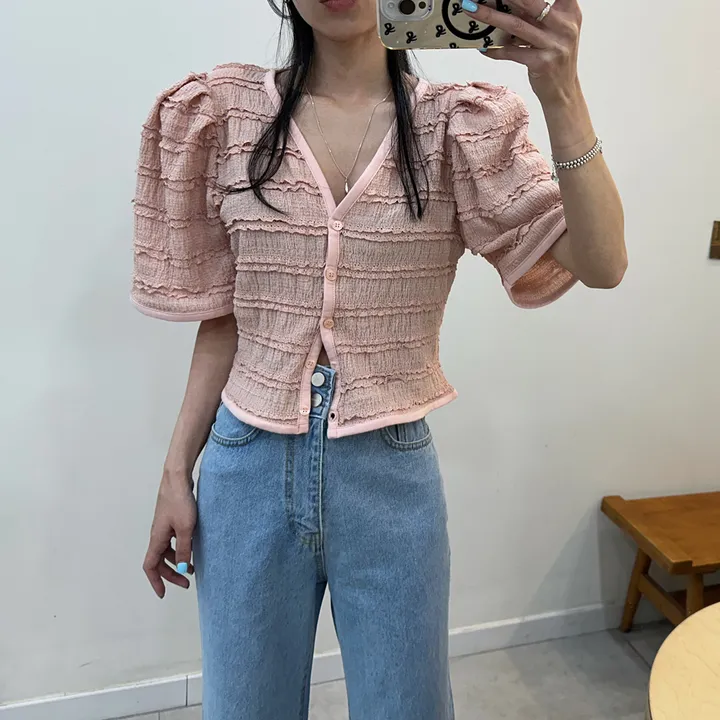 [러블리 한가득~❤️] 봉긋 레이스 엔젤 퍼프 크롭 가디건 상세 이미지 6