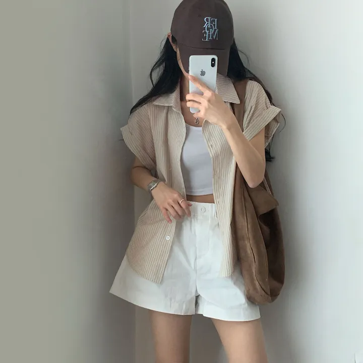 [빈티지🤍/여름셔츠] 샌드 스트라이프 루즈핏 롤업 반팔셔츠,남방 - 3color 상세 이미지 44