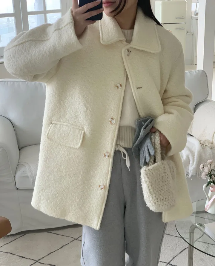 [주문폭주🔥][겨울신상⛄] 메리 부클 카라 하프 코트(2color) / 하객룩 하프코트 코트 숏코트 아우터 상세 이미지 10