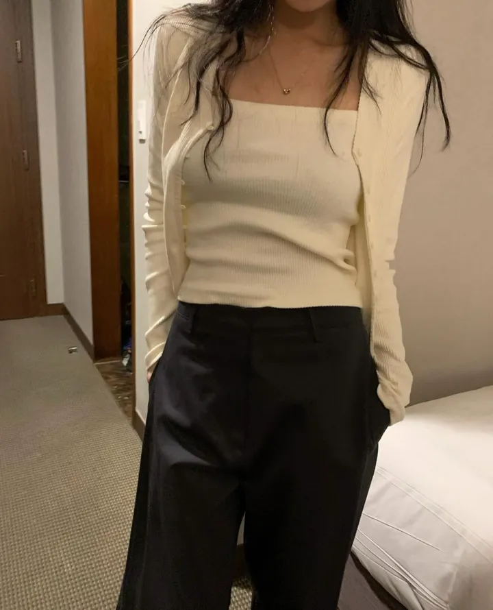 [재진행/봄코디/가을/여성/봄/가을코디/브이/나시가디건세트/set/투피스/여리핏/말라핏] 슬림핏 골지 슬리브리스 가디건 세트 (4col) 상세 이미지 11