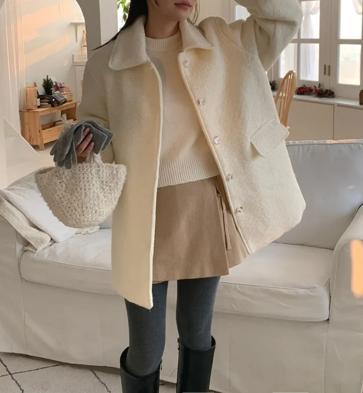 [주문폭주🔥][겨울신상⛄] 메리 부클 카라 하프 코트(2color) / 하객룩 하프코트 코트 숏코트 아우터 상세 이미지 19