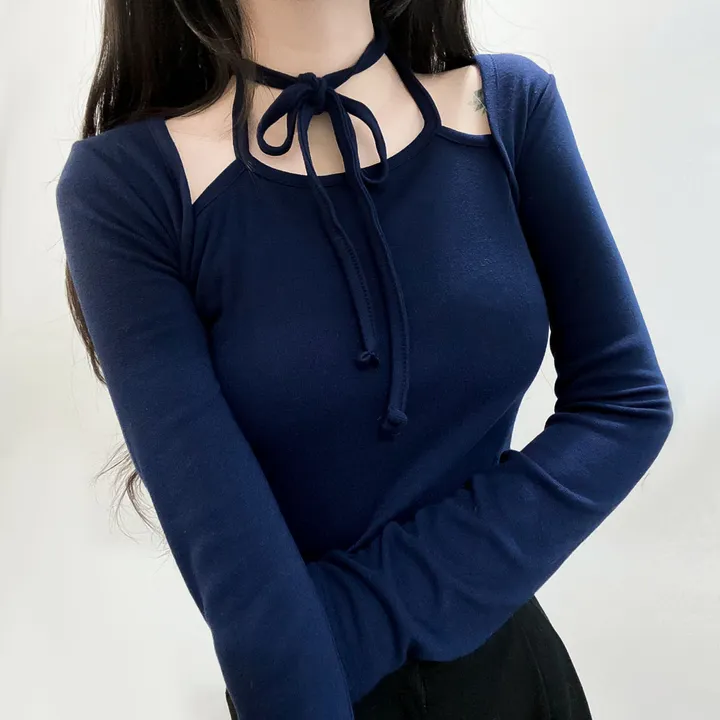 봄신상🌺 [모델강추/3color] 홀터넥 리본 스트랩 어깨 트임 티셔츠 상세 이미지 20