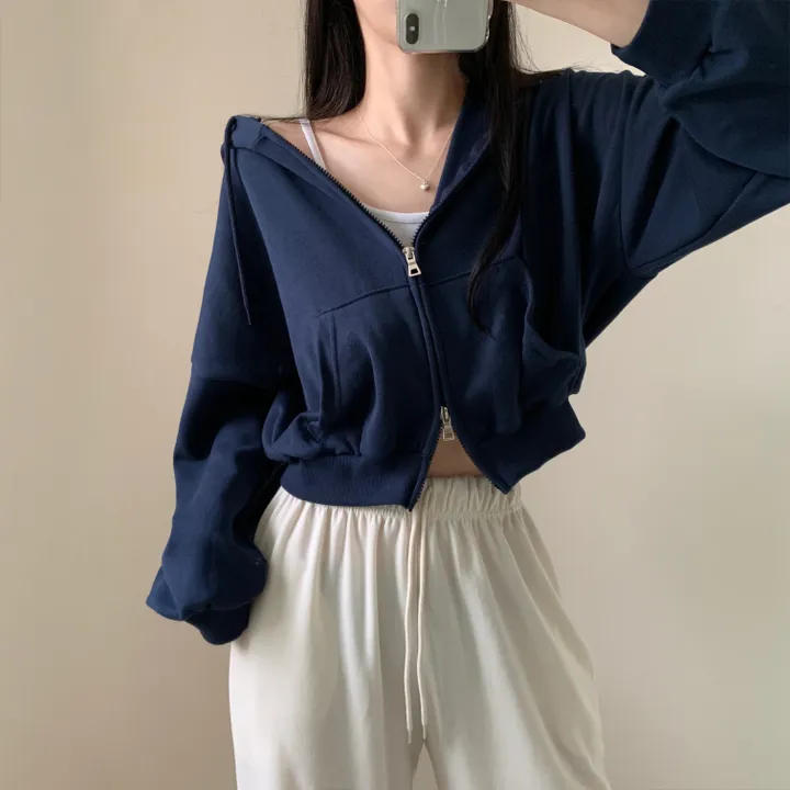 [아방귀염핏💕/투웨이] 로멜 크롭 루즈핏 벌룬 김팔 투웨이 후드 집업 상세 이미지 13