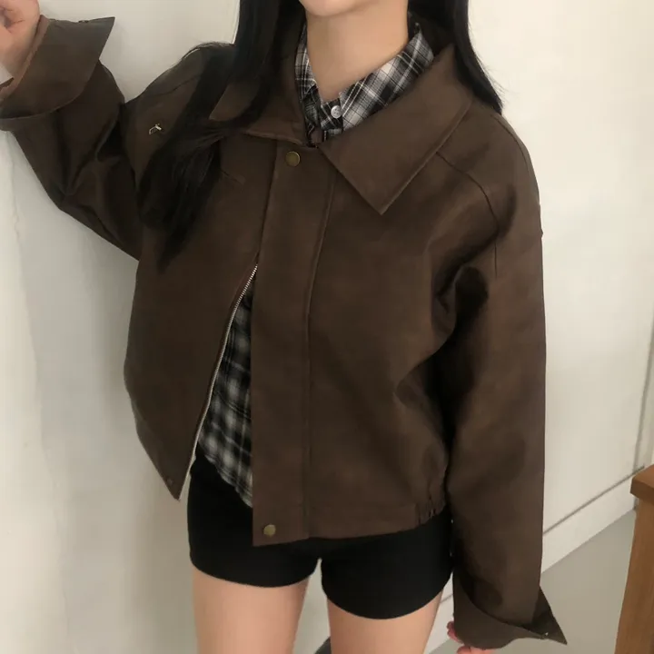 [고급레더!핏보장🤎]매트 무광 오버핏 가죽 레더 스웨이드 블루종 자켓 점퍼 2color 상세 이미지 12