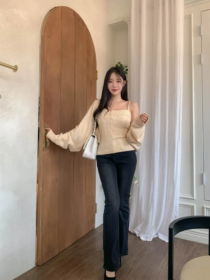 [찐애정템ㅠ고퀄버전*나시볼레로setෆ부유방삭제핏] 빈츠 꽈배기 끈나시 + 루즈핏 긴팔 볼레로 세트 니트 탑 나시 크롭 볼레로 가디건 스판 긴팔 투피스 세트 봄 가을 데일리룩 데이트 상세 이미지 20