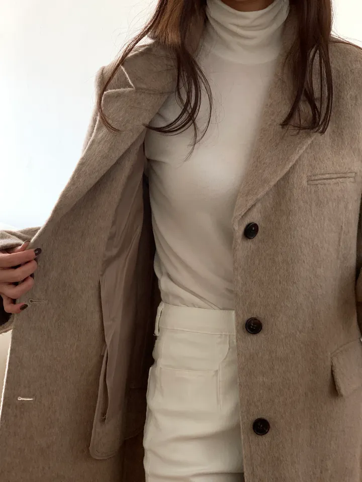 [브랜드퀄/부드럽고 가벼워요/강추💟] *알파카85,울15* 알파카 일자핏 울 핸드메이드 코트 상세 이미지 2