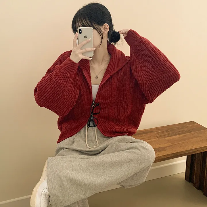 [도톰따뜻🩶고퀄!] 아방핏 투웨이 꽈배기 니트집업 오버핏 가디건 상세 이미지 13