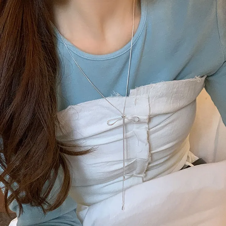 데일리 실버 심플 드롭 목걸이 프리사이즈 상세 이미지 12