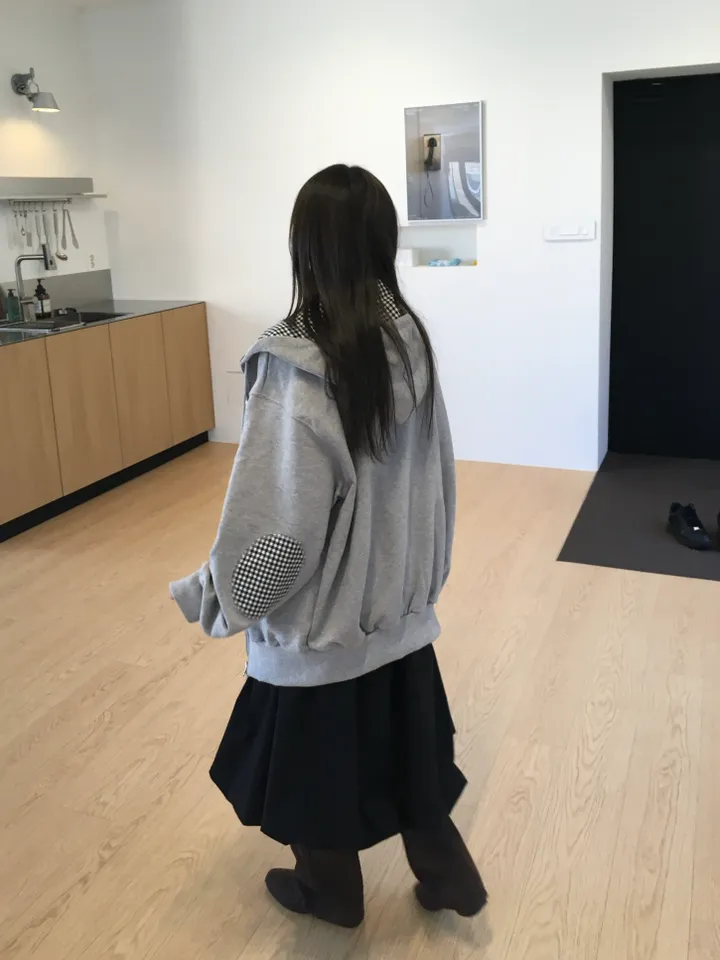 (*주문폭주 입고지연*)(2 color) 체크 패치 투웨이 후드집업 상세 이미지 20